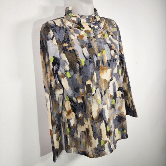 Trisha Tyler Womens Top Small Watercolor Multicolor Rouching Stitch Mock Neck - Picture 4 of 11